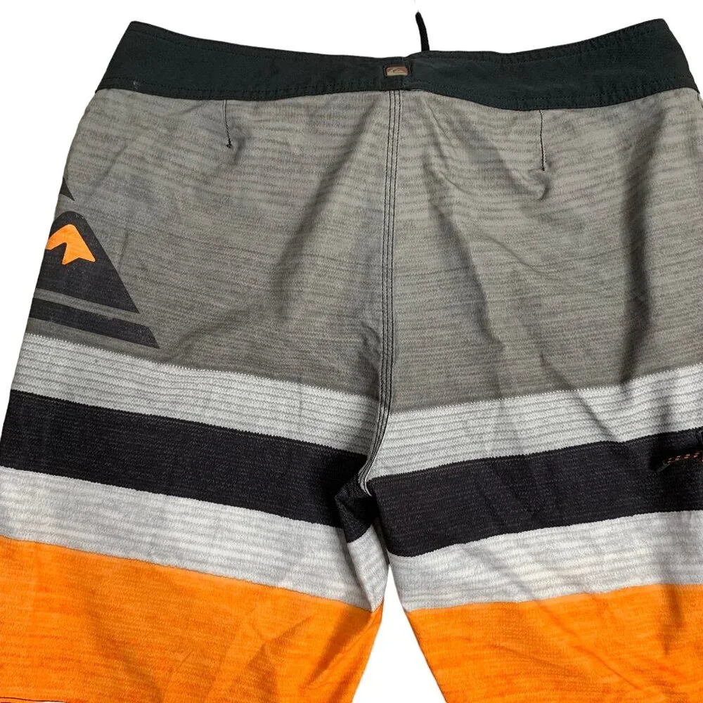 Quiksilver Board Shorts Swim Trunks 32 Grey Stripe Drawstring Hook Loop Pocket